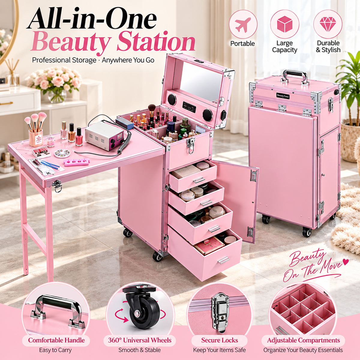 Rolling Manicure Table Makeup Station!