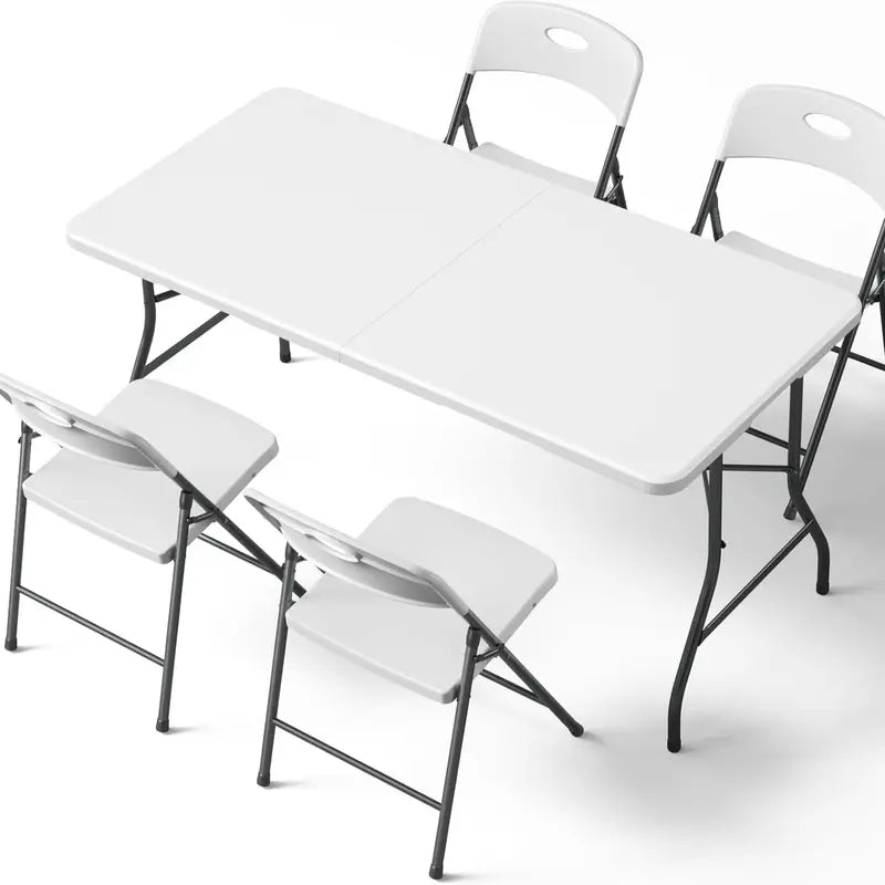 6FT Folding Table Set with 8 Chairs, White