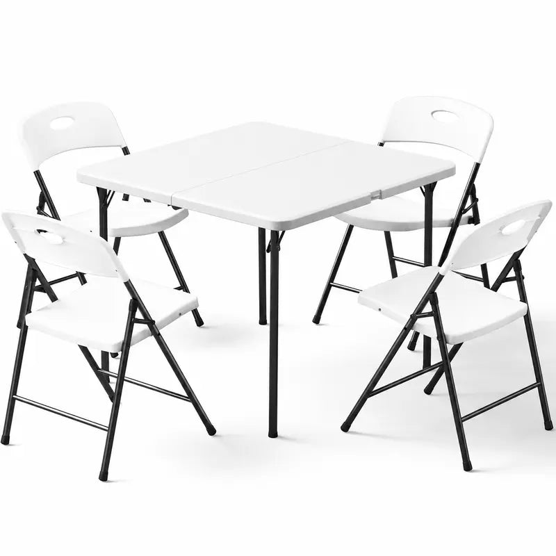 6FT Folding Table Set with 8 Chairs, White