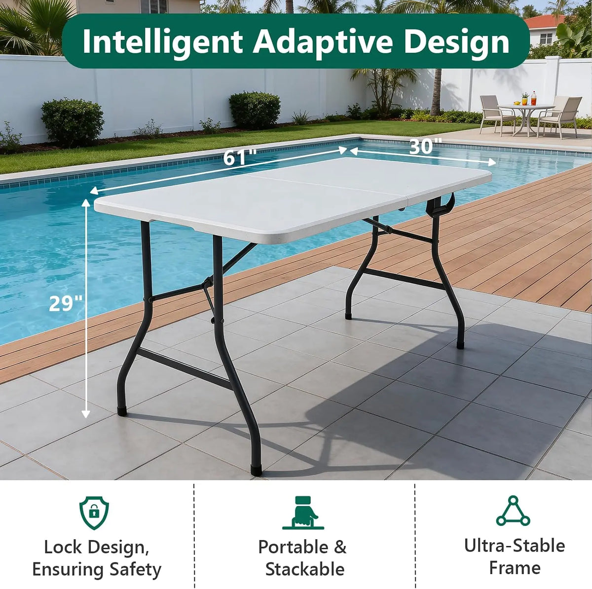 6FT Folding Table Set with 8 Chairs, White