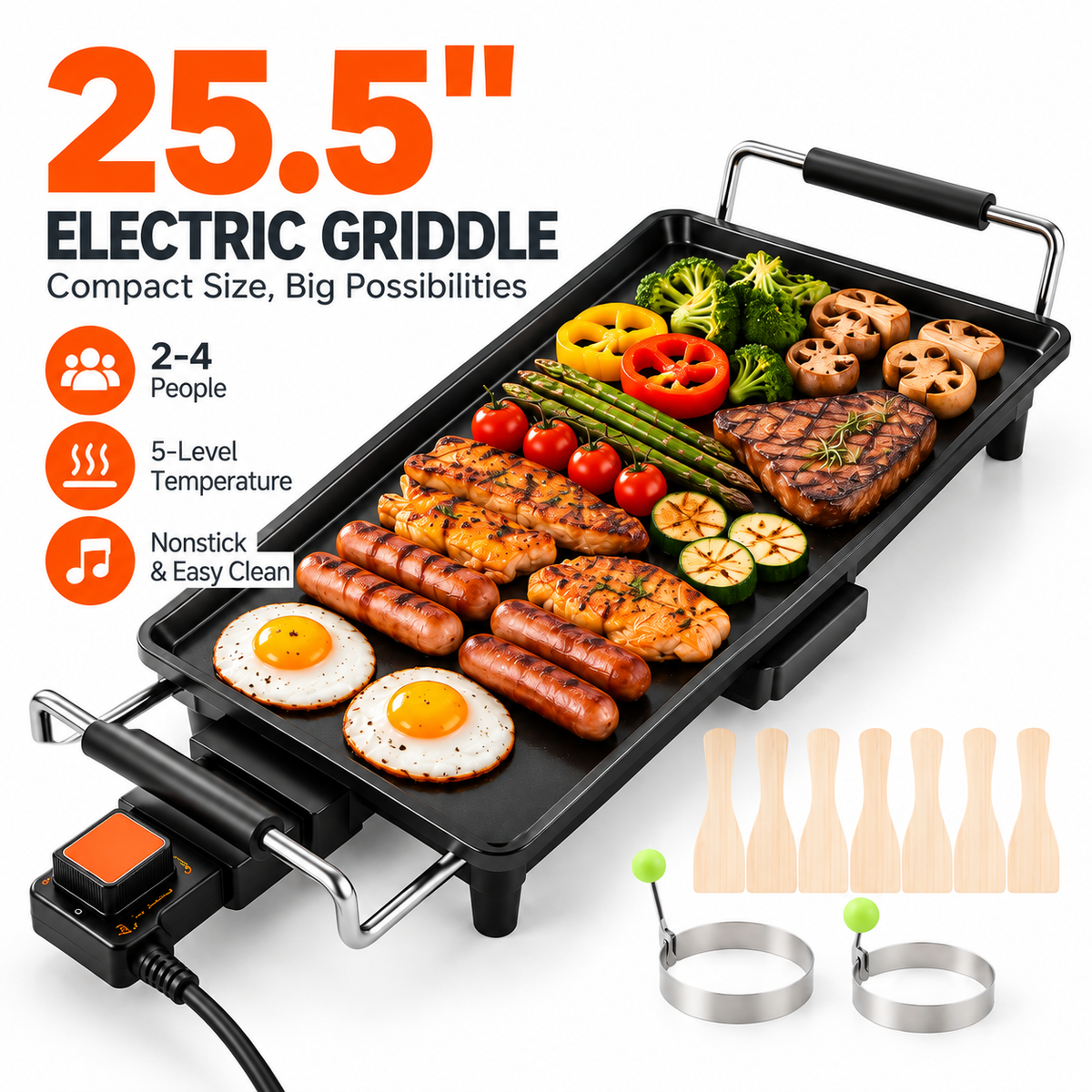 35.5" Extra Large Electric Griddle | 2000W Nonstick Tabletop Grill