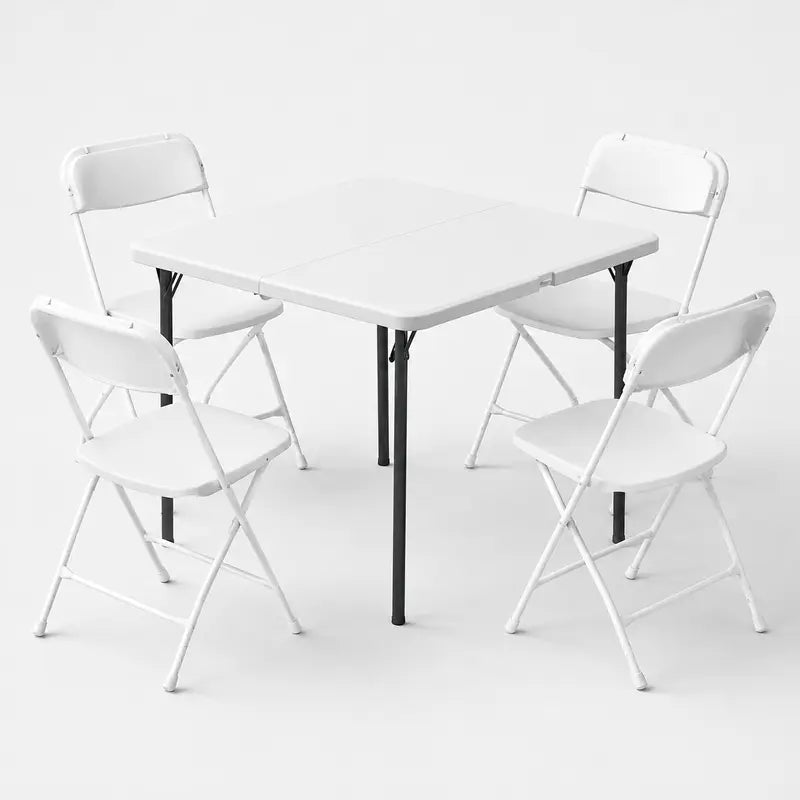 6FT Folding Table Set with 8 Chairs, White