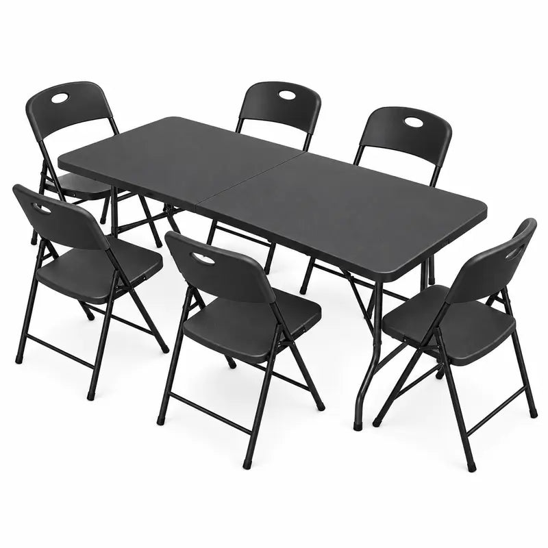 6FT Folding Table Set with 8 Chairs, White