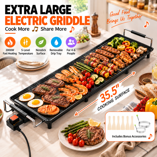 35.5" Extra Large Electric Griddle | 2000W Nonstick Tabletop Grill