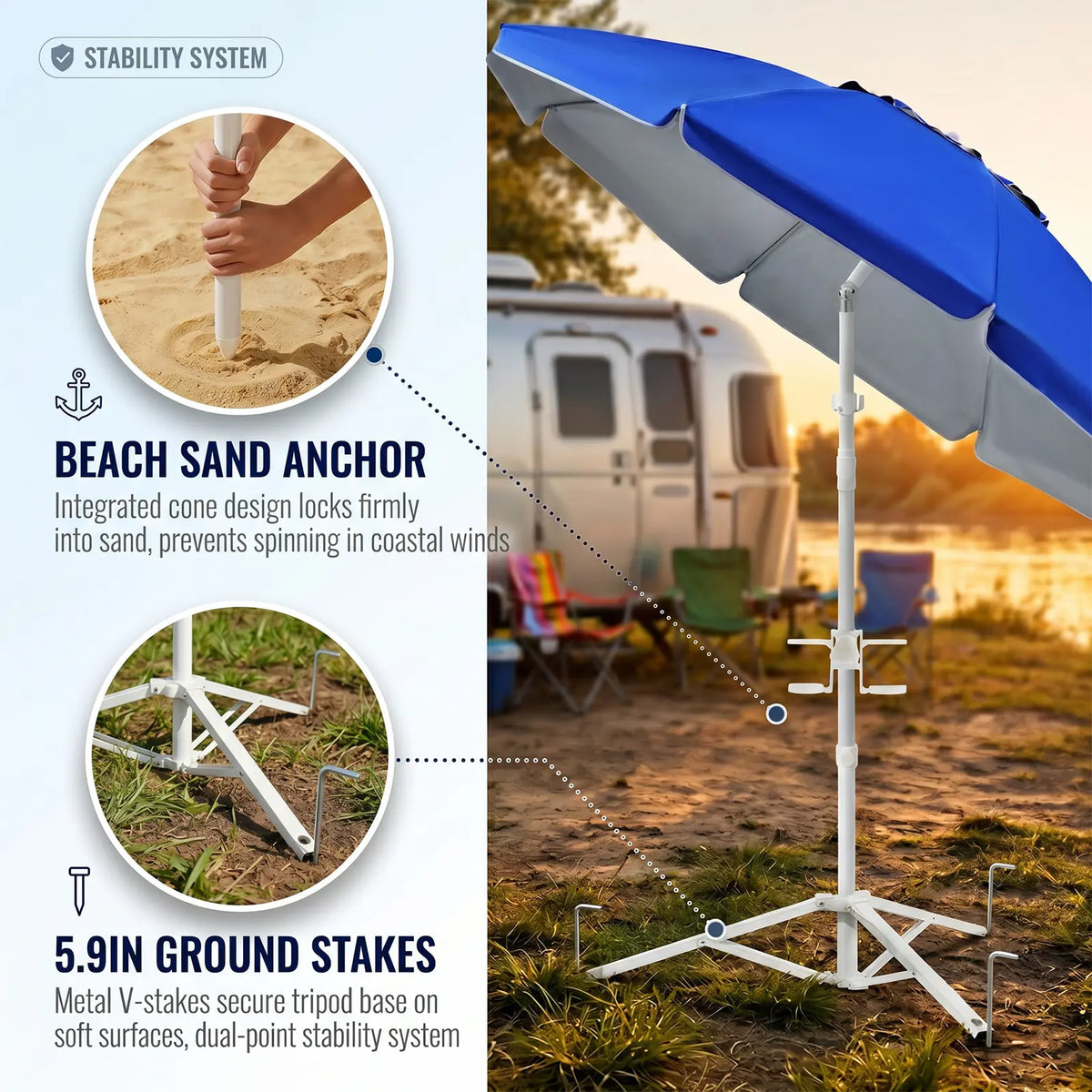 Portable Umbrella with Base Stand, Royal Blue