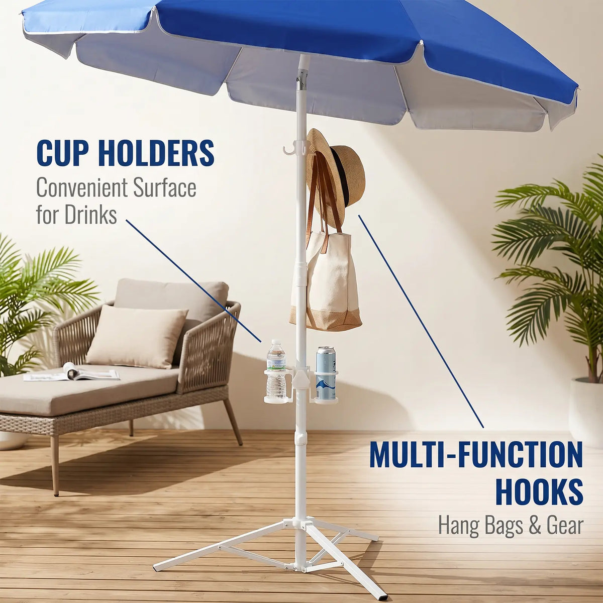 Portable Umbrella with Base Stand, Royal Blue