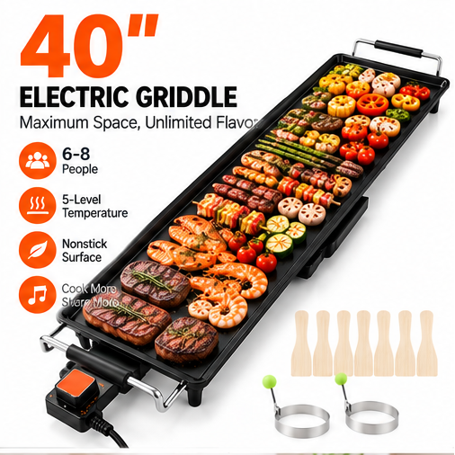 35.5" Extra Large Electric Griddle | 2000W Nonstick Tabletop Grill